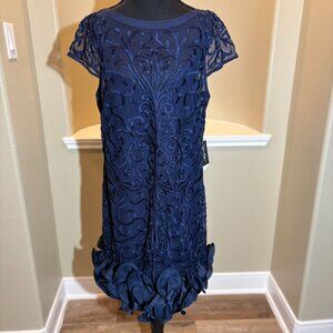 👗NWT Jessica Simpson Navy Floral Embroidery Shift Ruffle Dress Size 14